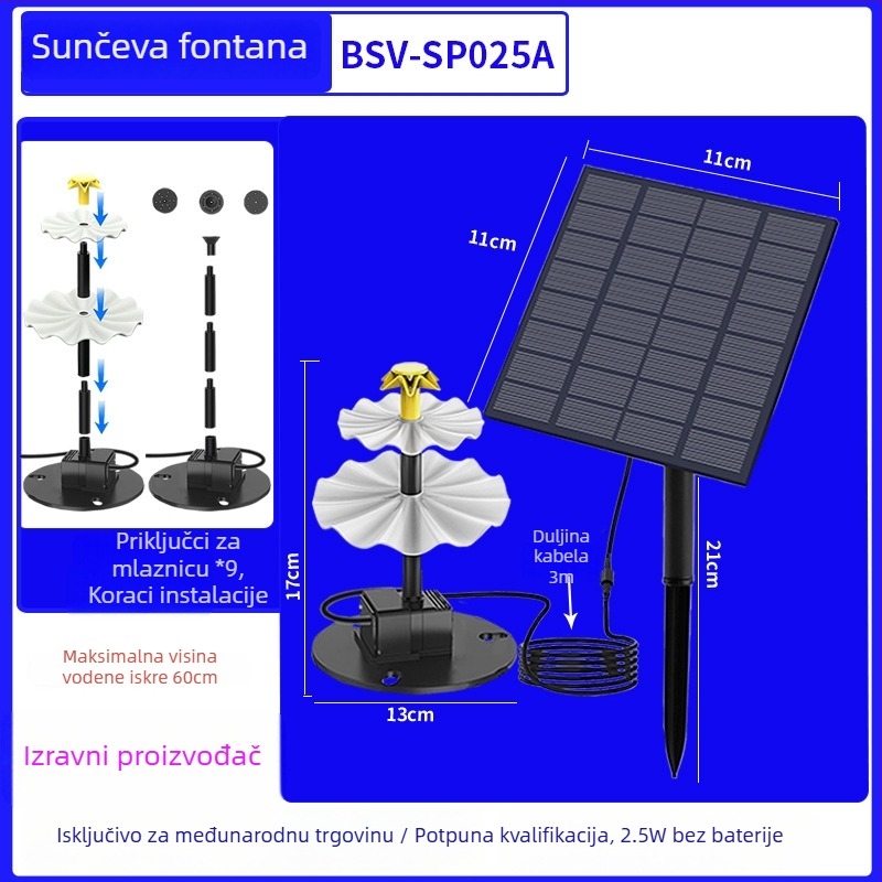 Best way solarna fontana za kupanje ptica s izravnim pogonom