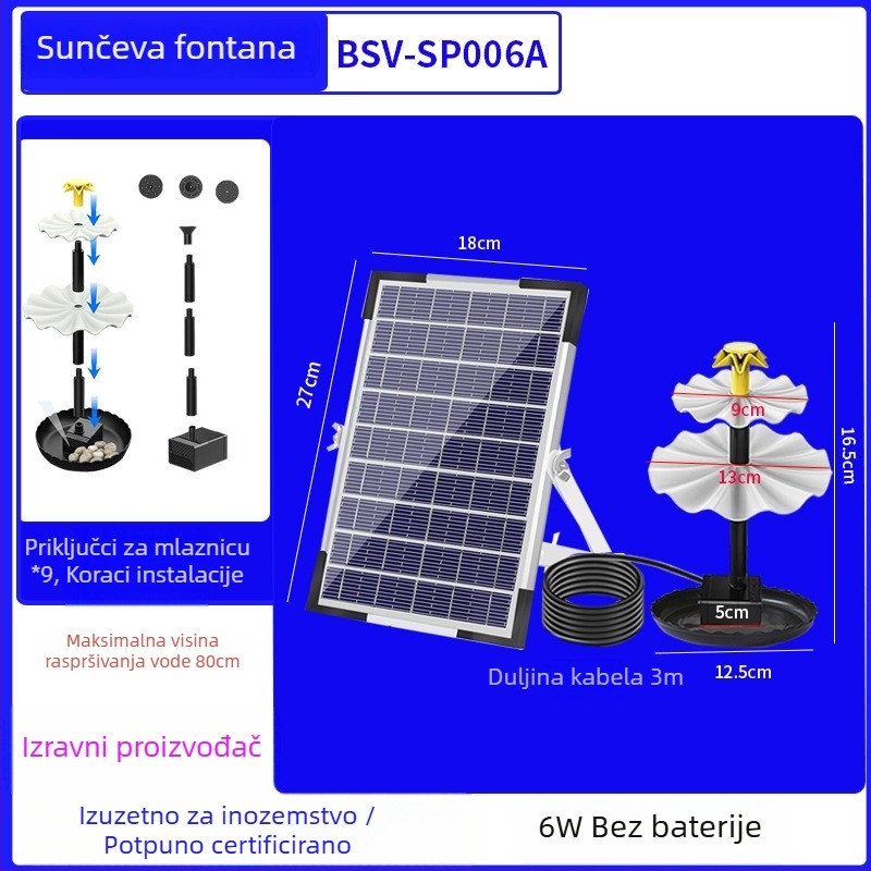 Best way solarna fontana za kupanje ptica s izravnim pogonom