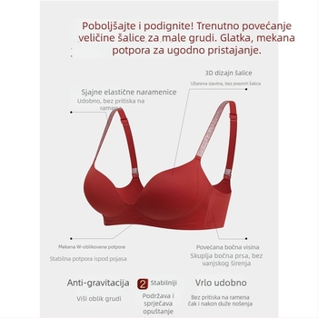 Najlon grudnjak s 3/4 košaricama, bez metalnog prstena, oblikovane košarice s tankim gornjim rubom i debljim donjim rubom, fiksne dvostruke naramenice, stražnje zatvaranje s tri reda kopči