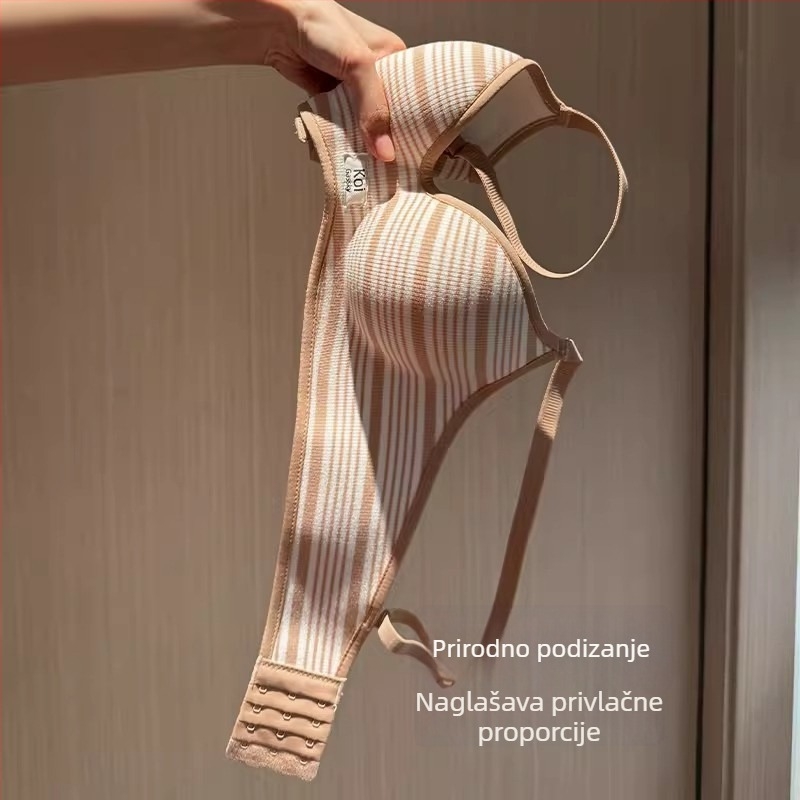 Prugasti grudnjak bez žičane potpore, push-up, bezšavni, 3/4 košarica, najlon