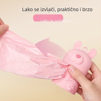 Silikonski dispenzer za vrećice za izmet s dizajnom zeca s ušima, za mačke i pse, prijenosni, s kopčom, model AD-813