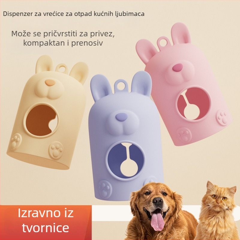 Silikonski dispenzer za vrećice za izmet s dizajnom zeca s ušima, za mačke i pse, prijenosni, s kopčom, model AD-813