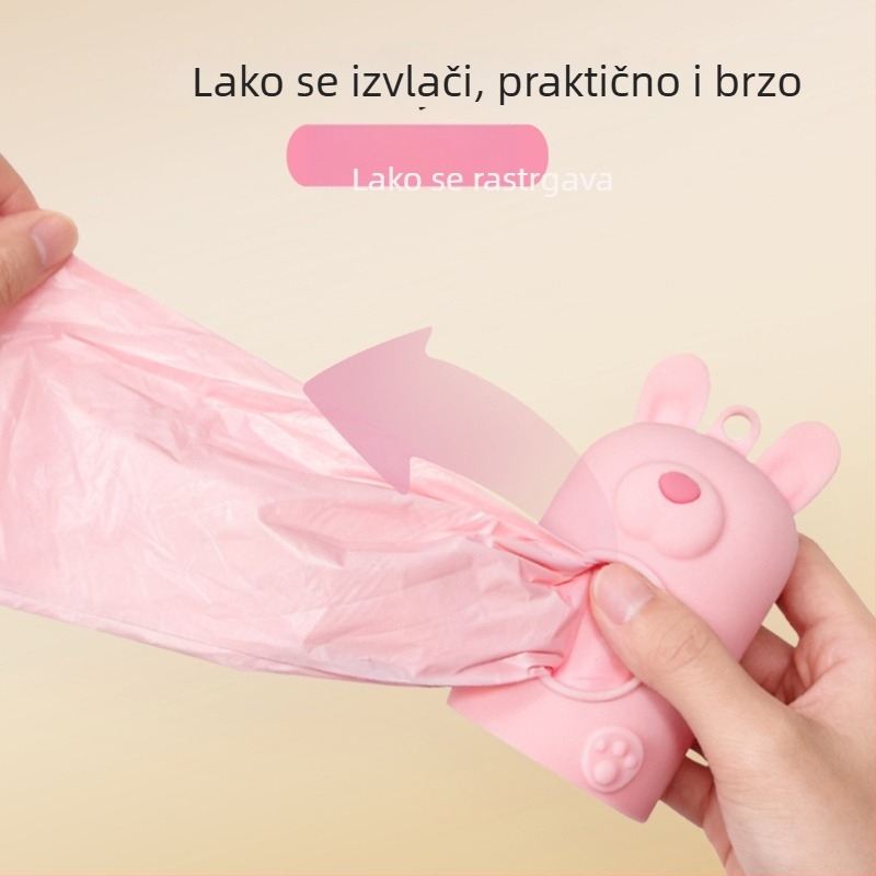 Silikonski dispenzer za vrećice za izmet s dizajnom zeca s ušima, za mačke i pse, prijenosni, s kopčom, model AD-813