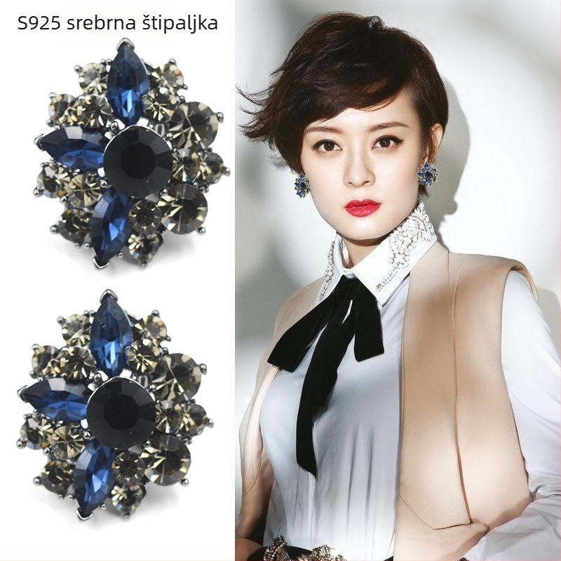 Timmy Jewelry Floralne naušnice od legure, bakreni postovi, elektroplirano, kristalni detalj, za žene