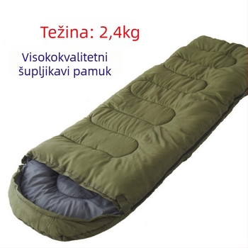 Vanjski debeli veliki spavaći vreća za odrasle, jesen-zima, 2.4 kg; punilo: hollow cotton; podstava: poliester; tkanina: poliester-saten; oblik: envelope