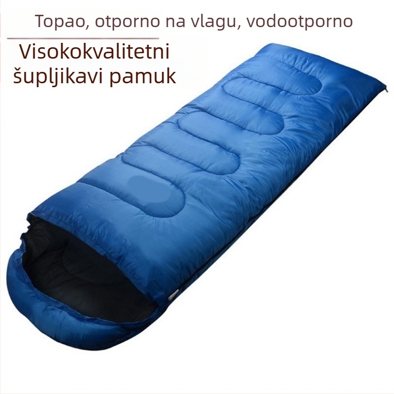 Vanjski debeli veliki spavaći vreća za odrasle, jesen-zima, 2.4 kg; punilo: hollow cotton; podstava: poliester; tkanina: poliester-saten; oblik: envelope