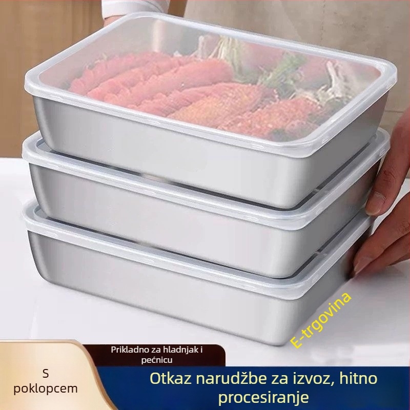 Kutija za ručak od nehrđajućeg čelika s poklopcem, trostruki sloj, pravokutnog oblika, za prehranu, kapacitet ispod 300 ml, mikrovalna kompatibilna, zamrzavanje