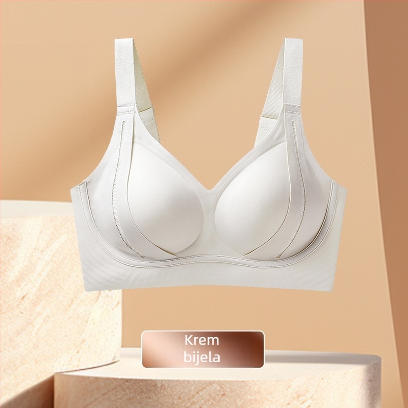 Bešavna push-up grudnjak s mekanom podrškom, najlon materijal, podstava od spandeksa, srednje oblikovan košarica, fiksni dvostruki kaiševi, stražnje zatvaranje s četiri reda kopči