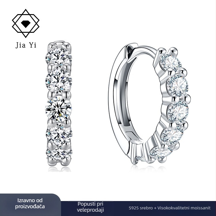 Moissanit naušnice od S925 srebra | luksuzan stil, hoop naušnice u Ins stilu, okrugli brilijantni rez, geometrijski oblik