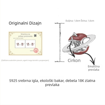 Naušnice | Srebro na bakru + cirkon, plodnog oblika, drip glaze tehnika, ušni klin 925 srebro, personalizirani sladko-cool stil