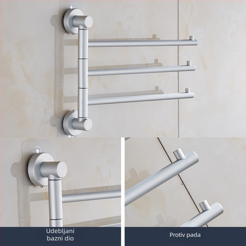 Okretni držač ručnika za kupaonicu od aluminijske legure, s 2/3/4 stupova, pomični držač, mat anodizirani završetak, nosivost 10 kg, moderni minimalizam