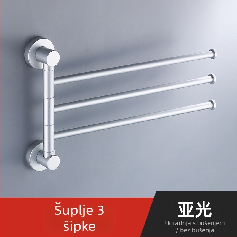 Okretni držač ručnika za kupaonicu od aluminijske legure, s 2/3/4 stupova, pomični držač, mat anodizirani završetak, nosivost 10 kg, moderni minimalizam