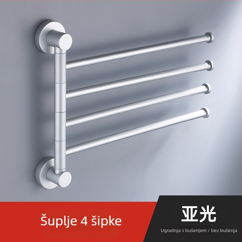 Okretni držač ručnika za kupaonicu od aluminijske legure, s 2/3/4 stupova, pomični držač, mat anodizirani završetak, nosivost 10 kg, moderni minimalizam