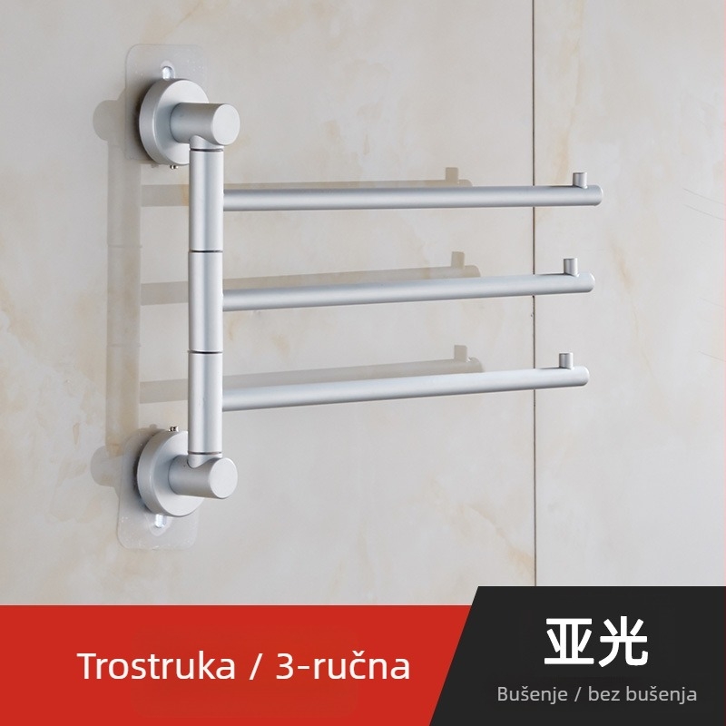 Okretni držač ručnika za kupaonicu od aluminijske legure, s 2/3/4 stupova, pomični držač, mat anodizirani završetak, nosivost 10 kg, moderni minimalizam