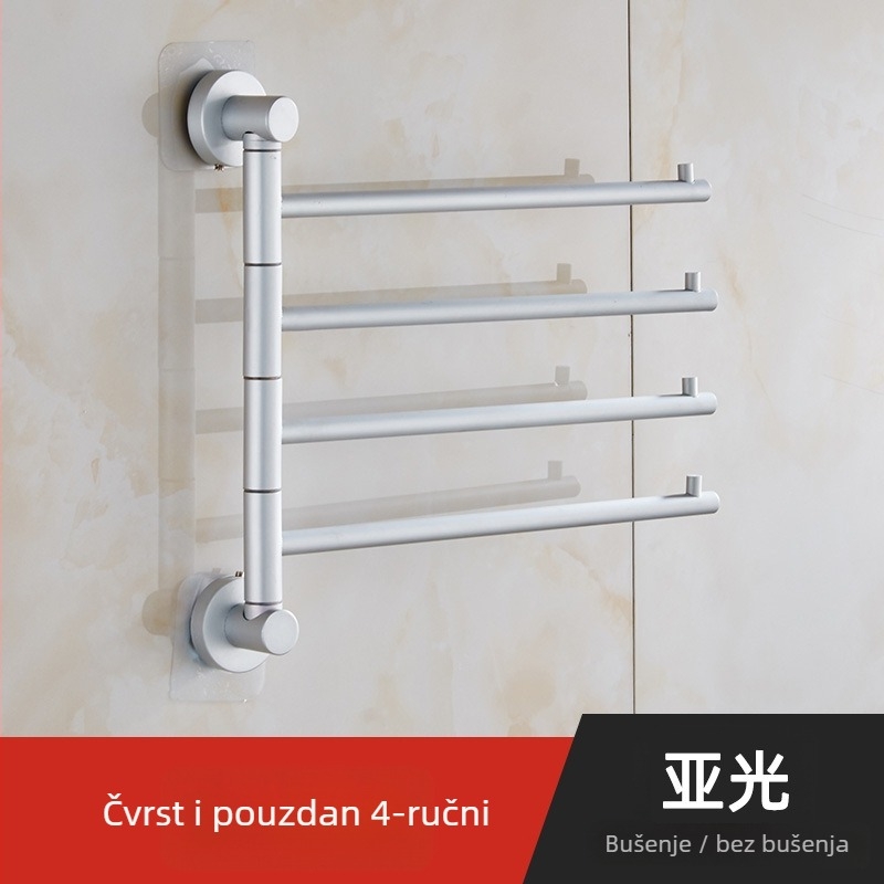Okretni držač ručnika za kupaonicu od aluminijske legure, s 2/3/4 stupova, pomični držač, mat anodizirani završetak, nosivost 10 kg, moderni minimalizam