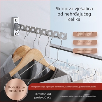Nerđajući čelik sklopivi držač za ručnike, kupaonica, jednoslojni, nosivost 5 kg, svijetao završetak, za vješanje odjeće