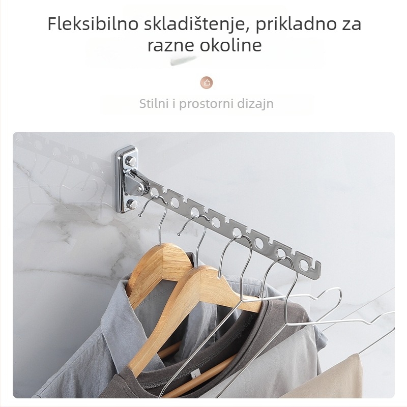 Nerđajući čelik sklopivi držač za ručnike, kupaonica, jednoslojni, nosivost 5 kg, svijetao završetak, za vješanje odjeće