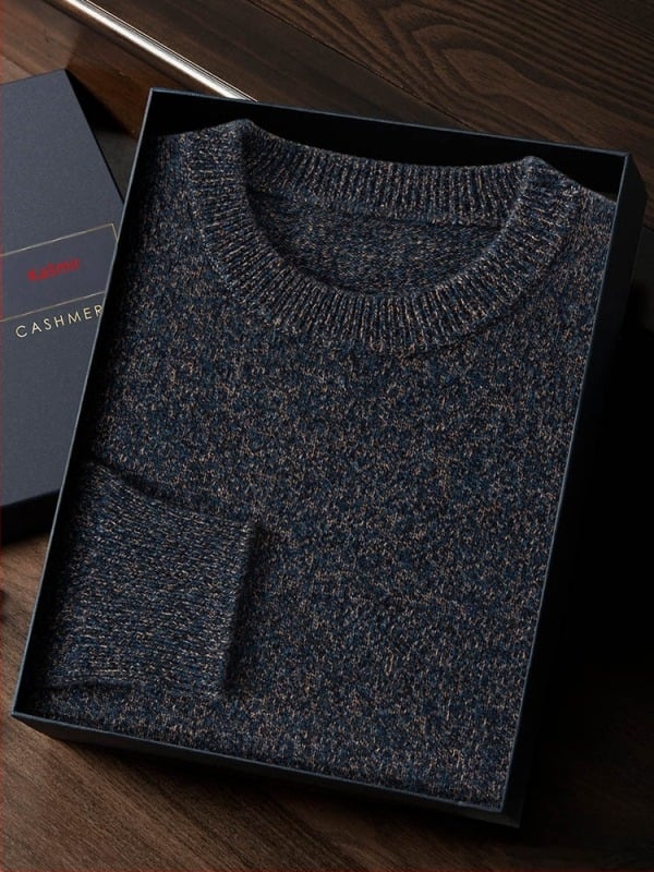 Kašmir pulover s okruglim izrezom i plosatim pletenjem, muški slobodan kroj, dugi rukav, 95%+ kašmir