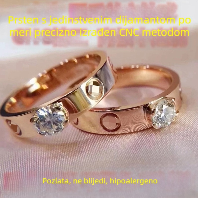 Prsten s moissanitom sa četiri kandže, CNC ugraviran, V-zlato premaz, unisex