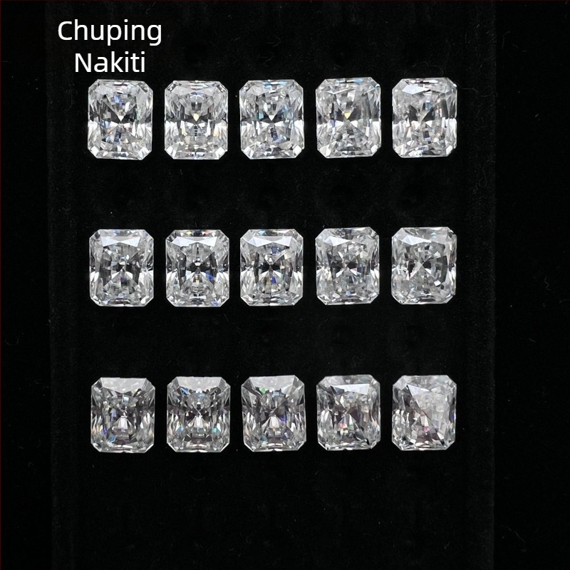 Prsten od moissanita, Radiant rez, čistoća VVS, geometrijski glavni kamen, lagani luksuzni nakit