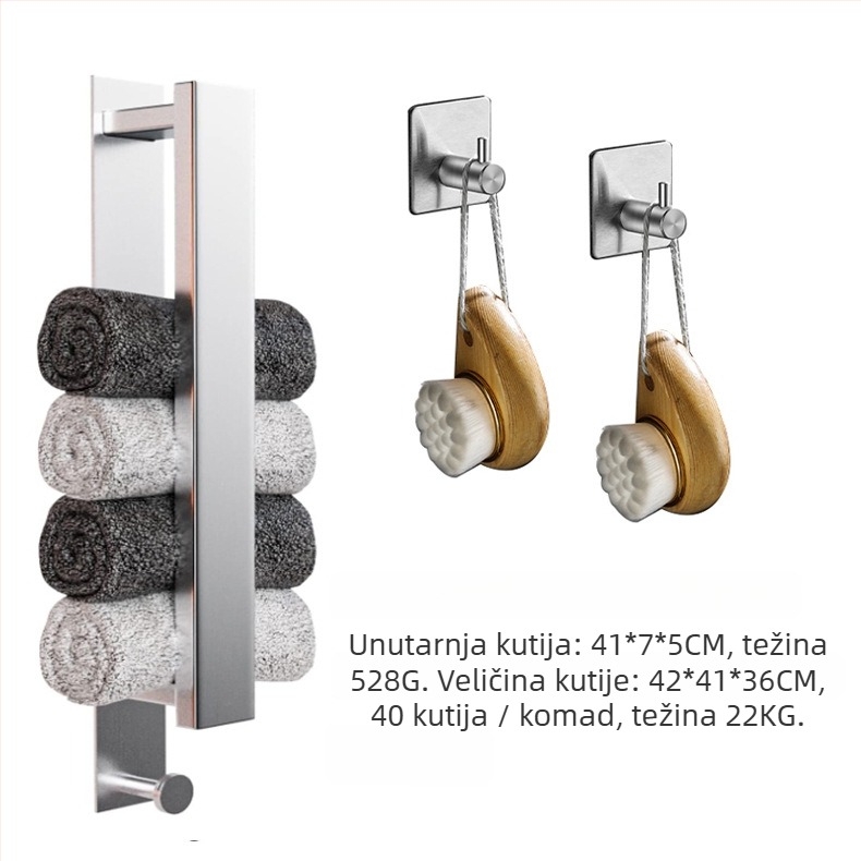 Držač za ručnike od nehrđajućeg čelika, samolepljiv, bez bušenja, za kupaonicu, nosivost 5 kg, 1 sloj, moderni minimalistički stil