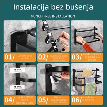 Držač za ručnike od nehrđajućeg čelika – zidni, bez bušenja, s jednoručnim i dvostrukim šipkama, 10 kg nosivost