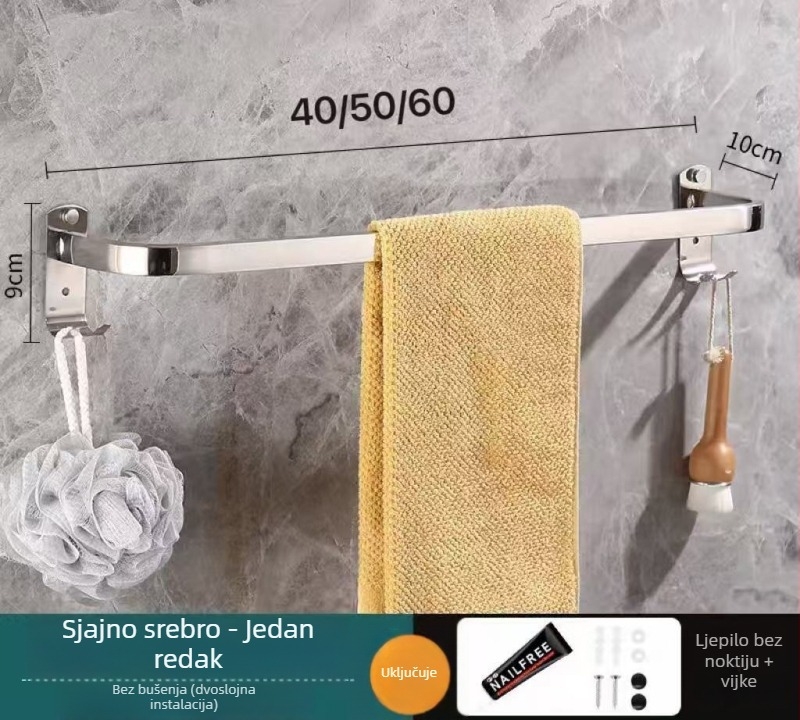 Držač za ručnike od nehrđajućeg čelika – zidni, bez bušenja, s jednoručnim i dvostrukim šipkama, 10 kg nosivost