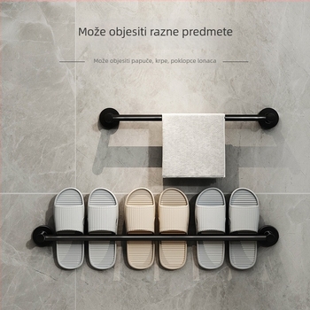 Držač papuča za kupaonicu bez bušenja, s odvodnim dijelom za papuče, držačem ručnika i skladišnim regalom — aluminijska legura, moderan dizajn