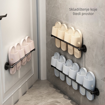 Držač papuča za kupaonicu bez bušenja, s odvodnim dijelom za papuče, držačem ručnika i skladišnim regalom — aluminijska legura, moderan dizajn