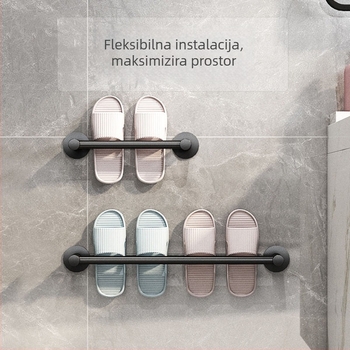 Držač papuča za kupaonicu bez bušenja, s odvodnim dijelom za papuče, držačem ručnika i skladišnim regalom — aluminijska legura, moderan dizajn