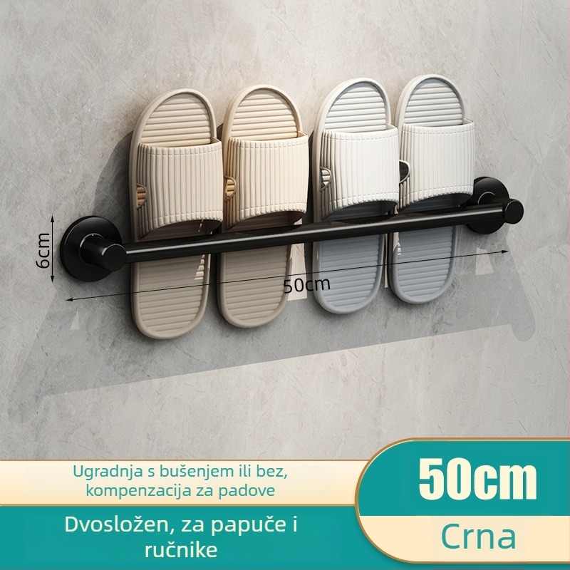 Držač papuča za kupaonicu bez bušenja, s odvodnim dijelom za papuče, držačem ručnika i skladišnim regalom — aluminijska legura, moderan dizajn