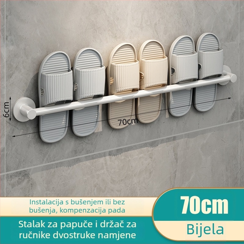 Držač papuča za kupaonicu bez bušenja, s odvodnim dijelom za papuče, držačem ručnika i skladišnim regalom — aluminijska legura, moderan dizajn