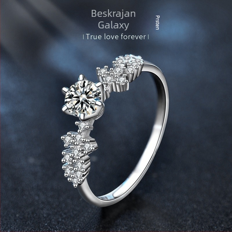 Prsten s Moissanitom, S925 sterling srebro, šestokraki postavak, geometrijski ženski stil, težina oko 1,7 g