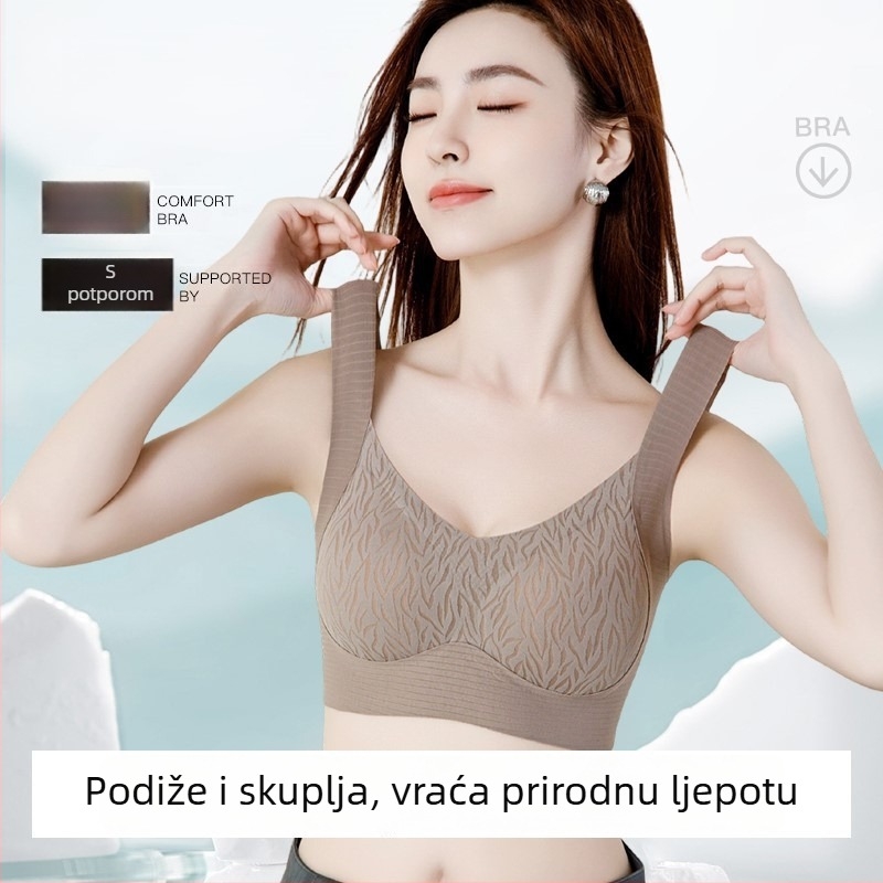 Bešivna ženska grudnjica, bez kostiju, 3/4 košarice, tanke oblikovane čašice, podizanje leđa i bočno sužavanje, pull-on model, fiksni remeni