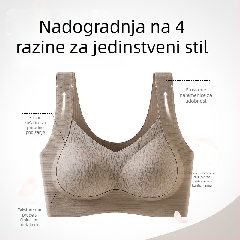Bešivna ženska grudnjica, bez kostiju, 3/4 košarice, tanke oblikovane čašice, podizanje leđa i bočno sužavanje, pull-on model, fiksni remeni
