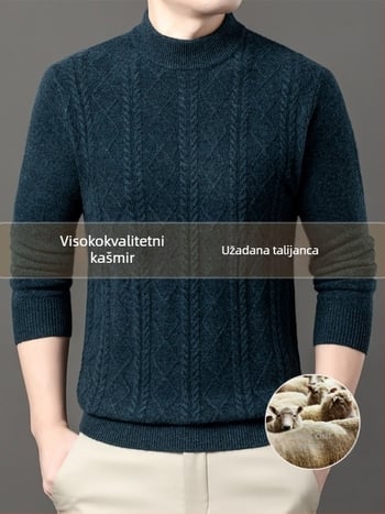 Muški kašmir pulover, urbani stil, uski kroj, okrugli izrez, žakardno pletenje, 95%+ kašmira