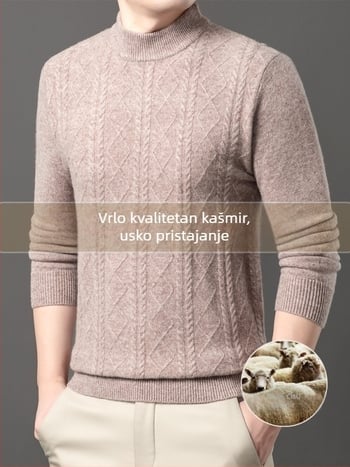 Muški kašmir pulover, urbani stil, uski kroj, okrugli izrez, žakardno pletenje, 95%+ kašmira