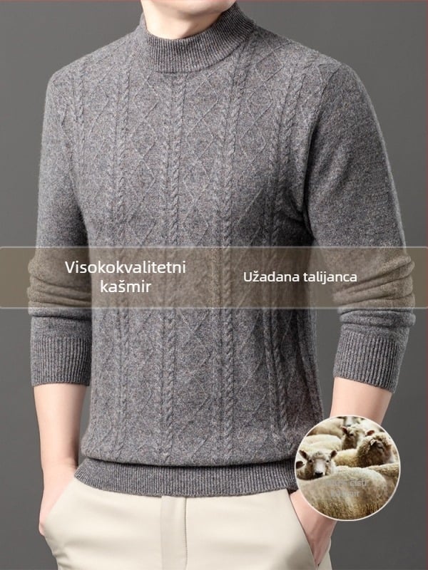 Muški kašmir pulover, urbani stil, uski kroj, okrugli izrez, žakardno pletenje, 95%+ kašmira