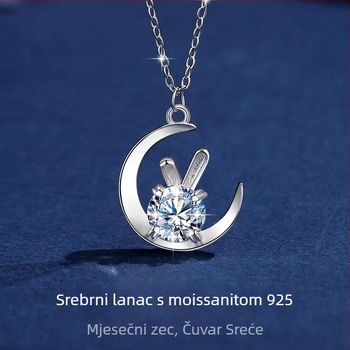Náhrdelnik Moon Rabbit s Moissanitom, Srebro 925, Moissanitni uložak, Ženski modni nakit