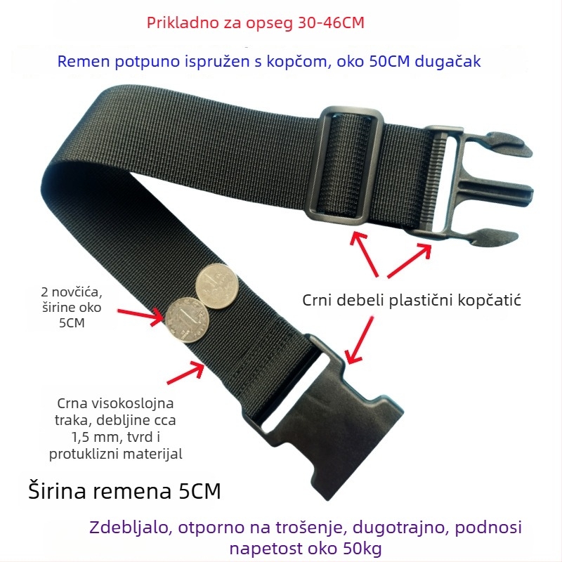 Kaiš za prtljagu s kopčom – ojačani remen za pakiranje i produženje kofera, 1000D polipropilen, jesen 2024