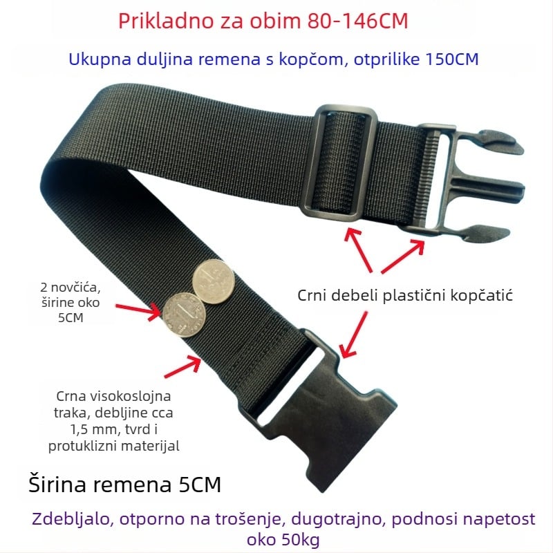 Kaiš za prtljagu s kopčom – ojačani remen za pakiranje i produženje kofera, 1000D polipropilen, jesen 2024