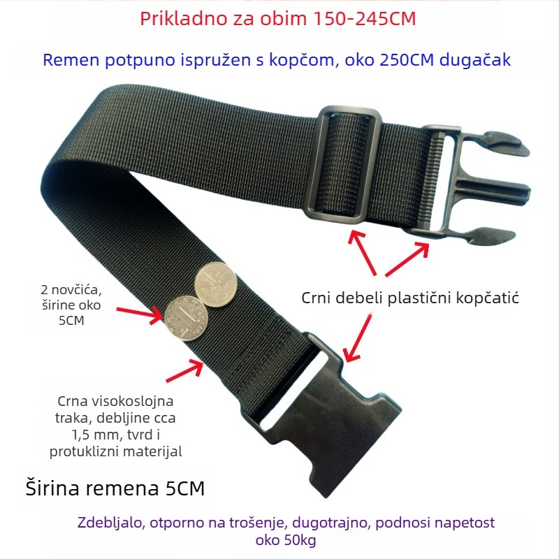 Kaiš za prtljagu s kopčom – ojačani remen za pakiranje i produženje kofera, 1000D polipropilen, jesen 2024