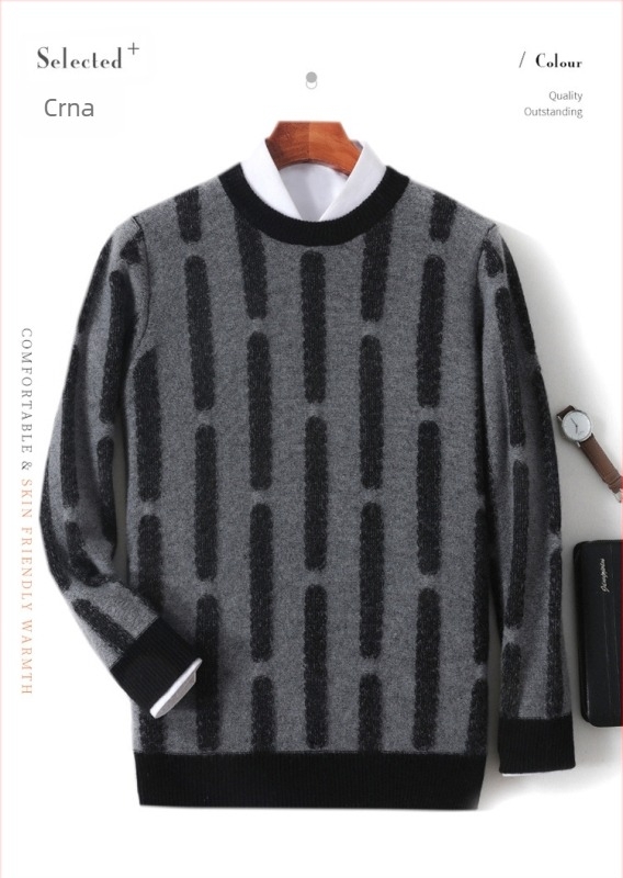 Muški vuneni pulover s okruglim izrezom i vertikalnim jacquard uzorkom, retro britanski stil, za svakodnevno nošenje u jesen i zimu