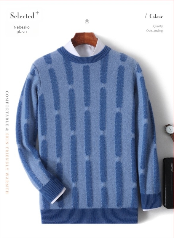 Muški vuneni pulover s okruglim izrezom i vertikalnim jacquard uzorkom, retro britanski stil, za svakodnevno nošenje u jesen i zimu