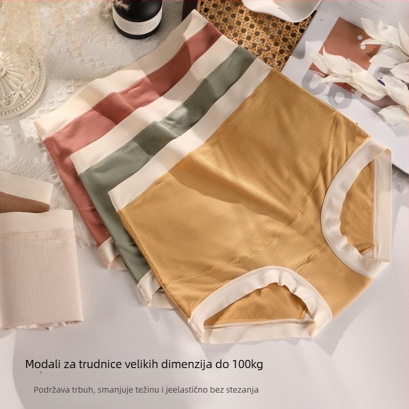 Trudničke gaćice s visokim taljem i podrškom za trbuh; Modal-viskoza tkanina; podstava od Mulberry svile; prozračne i antibakterijske