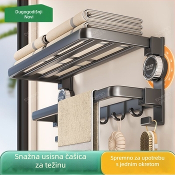 Space Aluminum Suction Cup držač ručnika - sklopni, bez bušenja, dvostruka kupaonica, CE certifikat