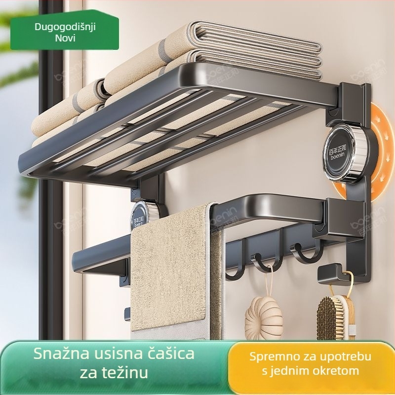 Space Aluminum Suction Cup držač ručnika - sklopni, bez bušenja, dvostruka kupaonica, CE certifikat