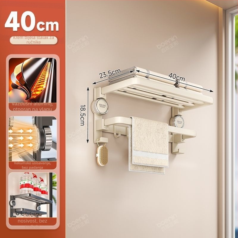Space Aluminum Suction Cup držač ručnika - sklopni, bez bušenja, dvostruka kupaonica, CE certifikat