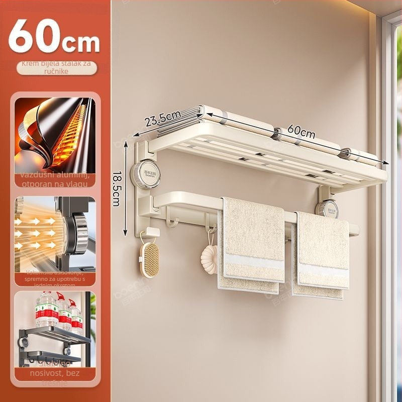 Space Aluminum Suction Cup držač ručnika - sklopni, bez bušenja, dvostruka kupaonica, CE certifikat