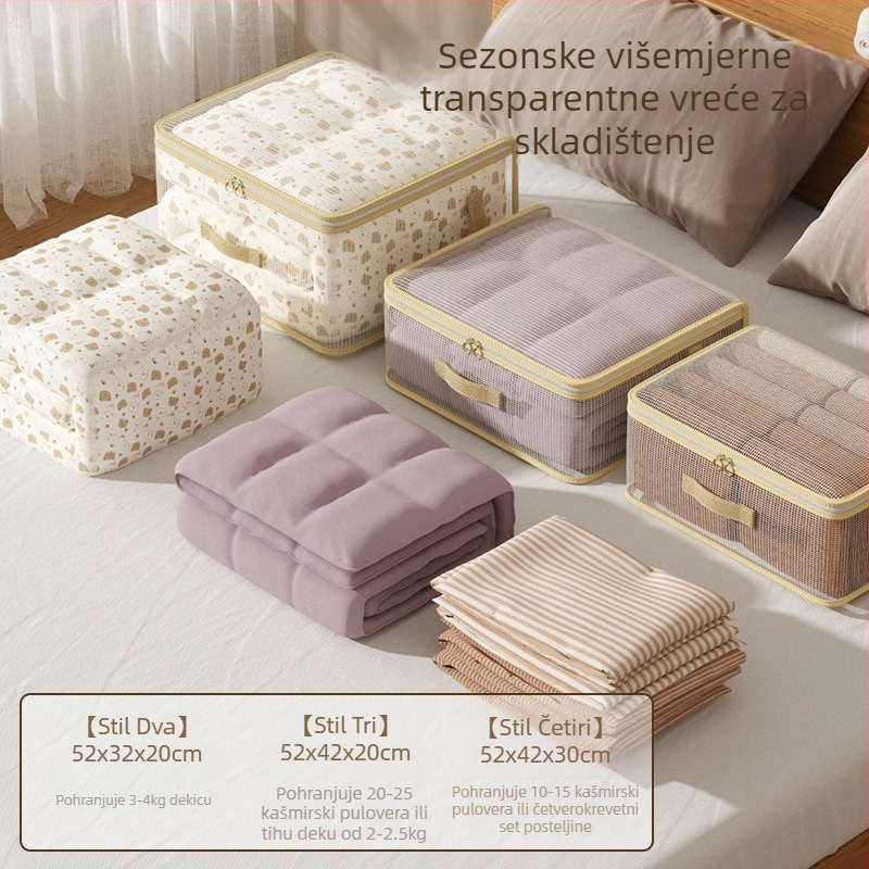 Prozirna PVC skladišna torba, sklopiva kubičnog oblika – četverodijelni organizator za garderobu, putovanja, spavaću sobu i dnevnu sobu